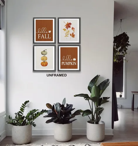 Vista 3 de AEHIE Arte de pared de otoño, imágenes de otoño, decoración rústica de calabaza de Hello Fall para decoración del hogar, cocina, sala de estar