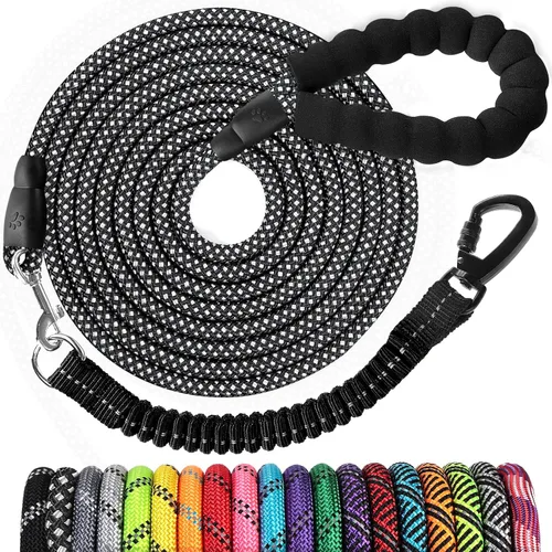 Vista 22 de Correa de perro de cuerda de 3 pies: correa resistente con gancho giratorio bloqueable, hilos reflectantes, bungee y asa acolchada - Correa