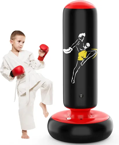 Vista 3 de QPAU Saco de boxeo más grande y estable para niños con guantes de boxeo, bolsa de boxeo inflable alta de 66 pulgadas, regalos para niños y niñas