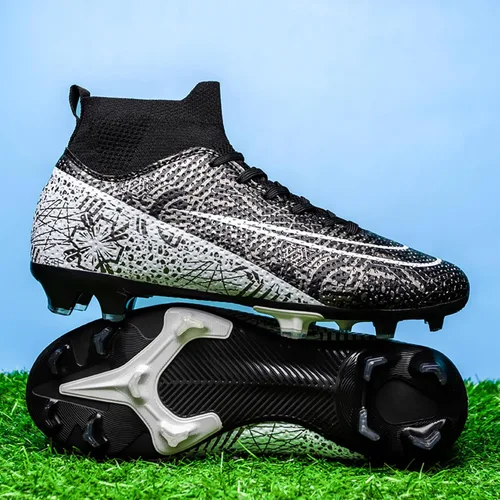 Vista 3 de Zapatos de fútbol para hombre, tacos de fútbol altos, con cordones, antideslizantes, para exteriores, AGFG, béisbol, lacrosse, rugby, botas