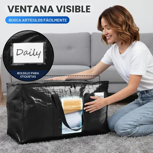 Vista 5 de TAILI - Bolsas de mudanza extra grandes, paquete de 10 bolsas negras resistentes para almacenamiento con ventana visible, asas envolventes Negro