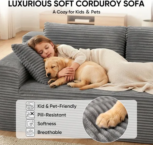 Vista 4 de Sofá sin hueso, sofás seccionales de 102.4 pulgadas para sala de estar con sofá en forma de L Sofá Cloud seccional con diván, sofá modular de nube