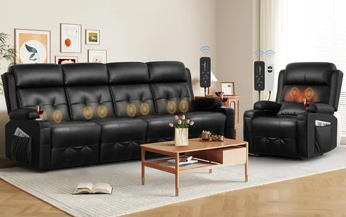 Vista 27 de Sofá reclinable manual de dos plazas, sofá reclinable de pared con masaje, puertos USB y tipo C, almacenamiento, portavasos, sofá RV para sala