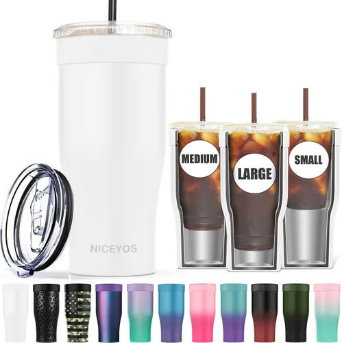 Vista 19 de Funda universal para café helado - Funda aislante reutilizable de acero inoxidable de doble pared mejorada para bebidas frías, se ajusta a tazas