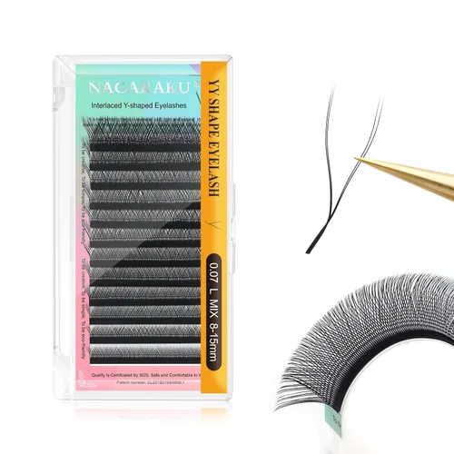 Vista 108 de NAGARAKU YY - Extensiones de pestañas, suministros Y, Lash 4D, Easy Fan, pestañas cruzadas de volumen ruso, pestañas YY, tejidas a mano, malla