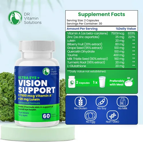 Vista 2 de AREDS 2 Vitaminas oculares con luteína y zeaxantina para la salud macular, suplemento de salud de visión de arándano, 20 mg de luteína, zinc