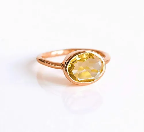 Vista 36 de Oval Birthstone Ring Bezel Set in Vermeil Gold, Sterling Silver, or Rose Gold, Stacking Birthstone Ring [rOMB]
