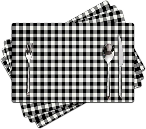 Vista 8 de Juego de 4 manteles individuales de cuero sintético con efecto mármol - Manteles individuales resistentes al calor para mesa de comedor