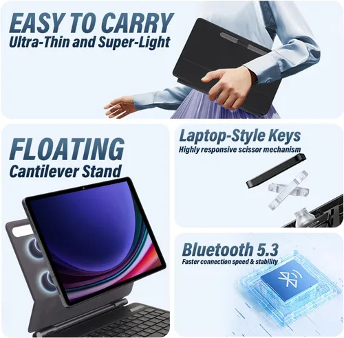 Vista 4 de Touchpad - Funda de teclado mágico para Samsung Galaxy Tab S10 Lite/S10 FE/S9 FE 5G 10.9 pulgadas/Tab S9 S8 S711 pulgadas, cubierta magnética