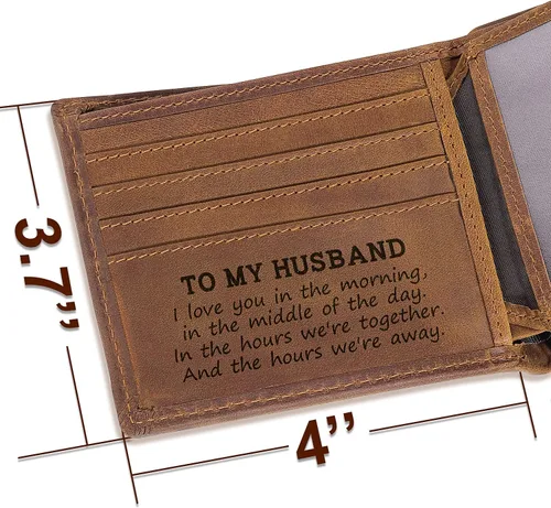 Vista 2 de kullder Billetera personalizada para hombres, carteras grabadas, regalos de cuero para marido de parte de la esposa, billetera personalizada