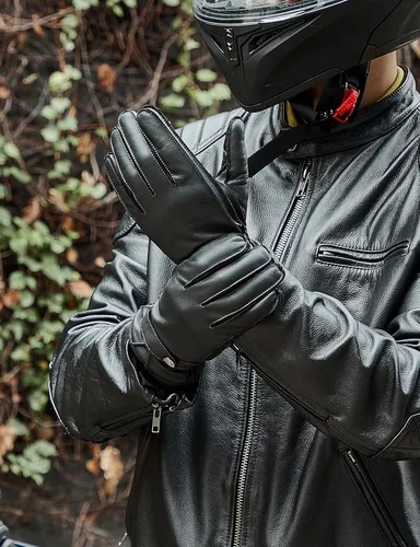 Vista 5 de KEMIMOTO Sheepskin Leather Driving Motorcycle Gloves for Men Women All Fingers Touchscreen Texting Riding Winter Dress Black Cashmere Lined Gloves