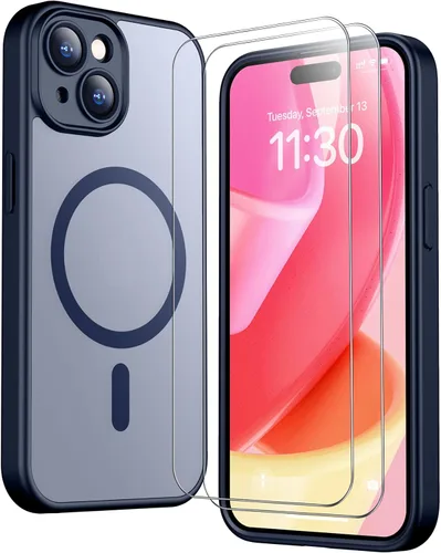 Vista 270 de SPIDERCASE Funda magnética translúcida diseñada para iPhone 11, con 2 protectores de pantalla de vidrio templado, antihuellas, para iPhone 11 de 6.1