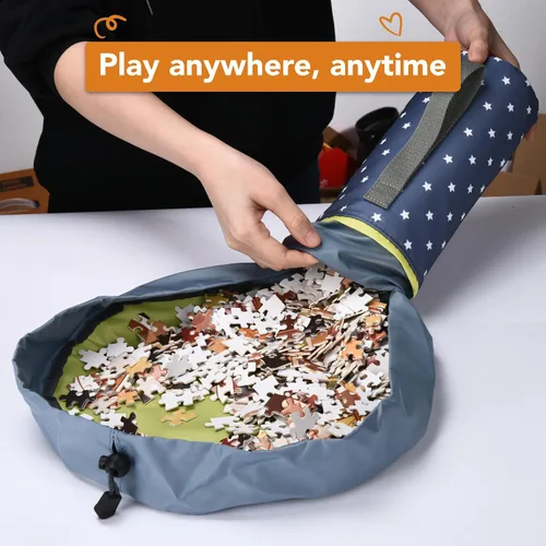 Vista 2 de Bolsa compacta de almacenamiento de juguetes y tapete de juego (9 x 4 x 4 pulgadas), organizador de juguetes para habitación de los niños, soporte