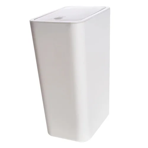 Vista 10 de Bote de basura delgado de plástico con tapa de prensa- para baño, cocina, oficina, color blanco