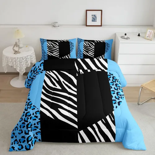 Vista 17 de Manfei Juego de edredón con estampado de leopardo, tamaño individual, juego de ropa de cama con estampado de guepardo marrón y negro, 2 piezas Negro