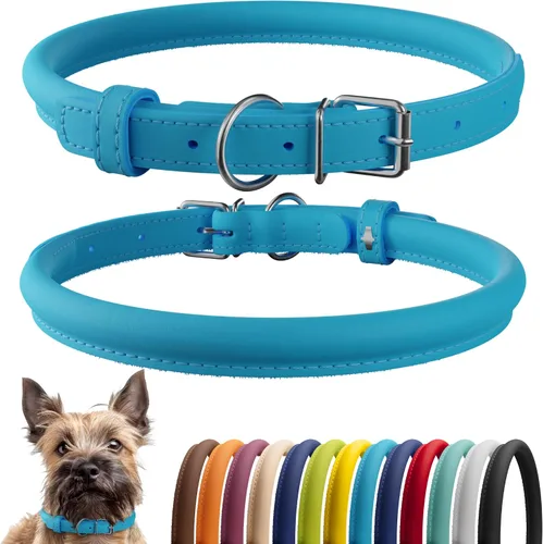 Vista 103 de CollarDirect - Collar de cuero enrollado para perro, collar redondo acolchado suave para cachorro, collar de cuero auténtico hecho a mano
