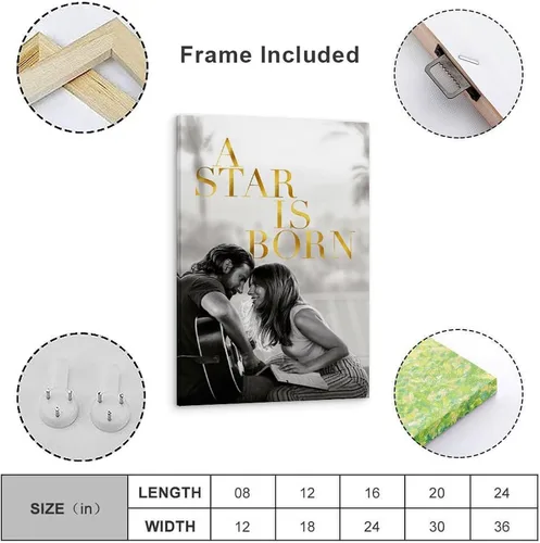 Vista 4 de A Film Star Is Born Musical Romantic Drama Retro Movie Poster Print Painting for Bedroom Canvas Wall Art Aesthetic Decorative Frame