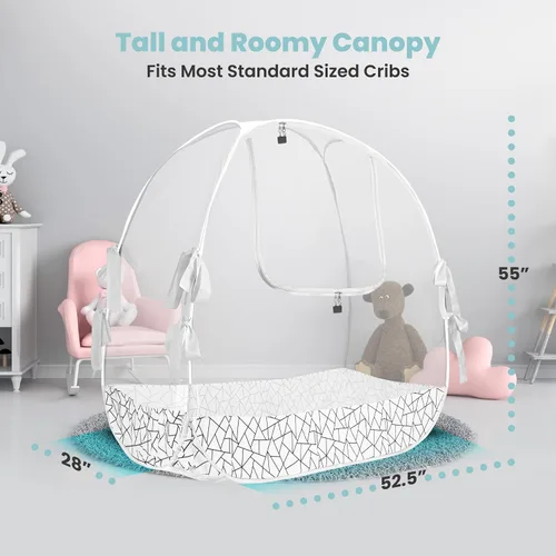 Vista 3 de Tienda de campaña para cuna de malla transpirable para evitar que el bebé salga trepando, toldo de red para cuna con cremallera de cierre automático