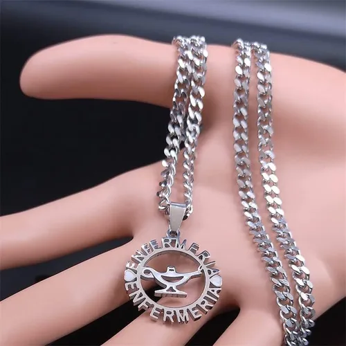 Vista 4 de Fashion Necklace 2022 Stainless Steel ENFERMERIA Balance Chain Necklaces WomenMen Silver Color Allah's Lamp Necklaces Jewelry Necklace
