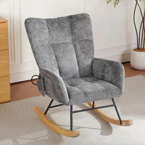 Vista 11 de Mecedora para habitación del bebé con bolsa de aire, silla mecedora de lectura para interiores, acogedoras sillas mecedoras tapizadas con respaldo