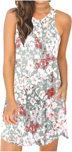 Vista 27 de HiMONE Vestidos de Vacaciones para Mujeres 2025 Vestido de Verano Vestidos Casuales de Verano para Mujeres Vestidos Casuales de Playa Petite Azul