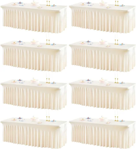 Vista 41 de Paquete de 2 manteles color azul bebé para mesa rectangular de 4 pies, manteles de elastano elásticos de 4 pies, falda blanca rectangular para baby