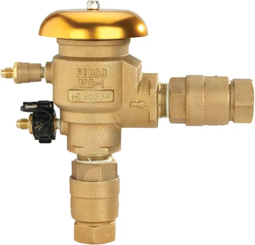 Vista 10 de Febco Serie 765 1" Válvula de Vacío y Presión de Bronce con Prevención de Retorno, Cierre de Cuarto de Vuelta, Conexiones de Unión, Sensor