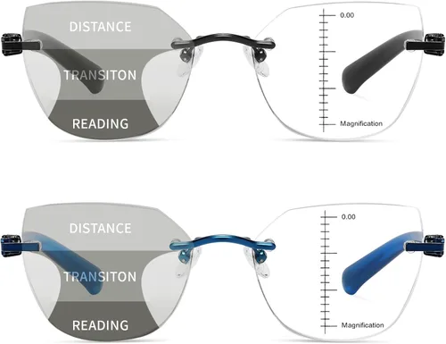Vista 2 de Gafas de lectura multifocales progresivas para mujer, ojo de gato, sin línea, multifoco, transición, luz azul, marco de metal