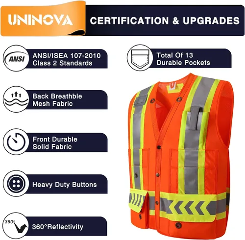 Vista 6 de Surveyor Safety Vest Reflective for Men, Class 2 Heavy Duty Safety Vests Reflective with Pockets