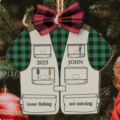 Vista 23 de Pesca en el cielo, adorno de pesca personalizado, decoración de Navidad para amantes de la pesca, nombre y fecha personalizados, regalo
