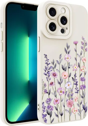 Vista 13 de Funda magnética para iPhone 13 con protector de pantalla [compatible con MagSafe], diseño de patrón floral de flores, a prueba de golpes, para Marrón