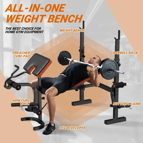 Vista 7 de Banco de Peso XDDIAS, Set de Prensa de 770LBS con Extensión de Pierna, Banco de Peso Olímpico 6 en 1 para Gimnasio en Casa, Banco de Entrenamiento