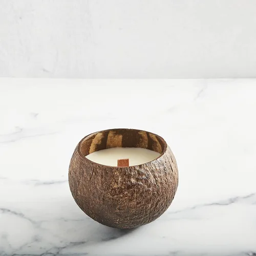 Vista 2 de Vela perfumada de cáscara de coco de soja, vela perfumada con mecha de madera, hecha con cáscaras de coco reales (lima de coco)