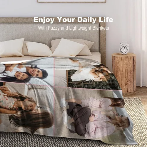 Vista 4 de Manta personalizada con texto fotográfico, regalo personalizado, 1-10 imágenes, manta personalizada para madre, padre, familia, amigos, Navidad