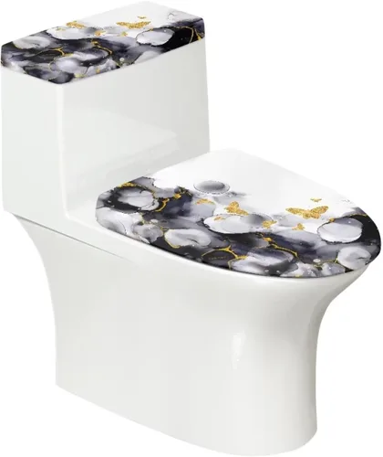 Vista 26 de Funda de asiento de inodoro de mármol blanco dorado para baño, cubierta de tapa de tanque de inodoro suave, 2 piezas, fundas de inodoro con tela