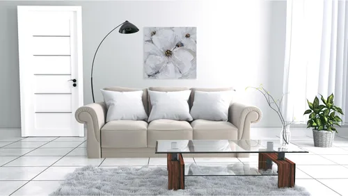 Vista 7 de SYGALLERIER Arte abstracto de pared de flores, pintura al óleo floral gris y blanca con adornos de lámina dorada, arte de pared de lienzo hecho a