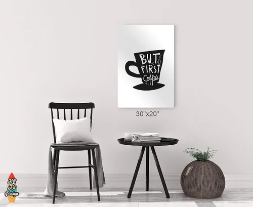Vista 6 de HB Art Design Taza con texto en inglés "But First Coffee" (But First Coffee Quote - Taza en blanco y negro) con impresión de metal, arte de pared