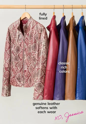 Vista 5 de Jessica London Chaqueta de cuero sin cuello de talla grande para mujer