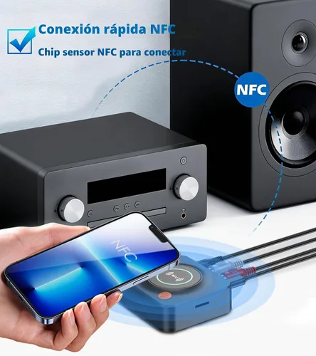 Vista 6 de Receptor Bluetooth para estéreo de casa, adaptador AUX RCA a Bluetooth para altavoces antiguos, receptor de audio inalámbrico NFC para sistema