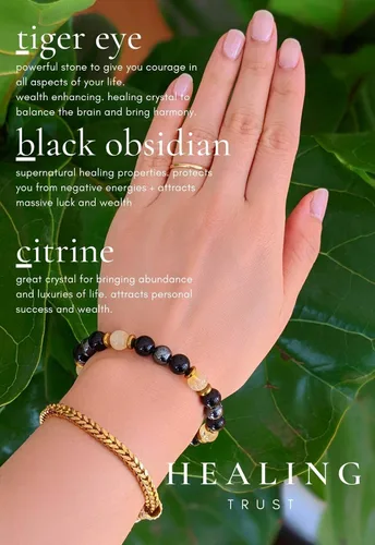 Vista 3 de Confianza curativa Pulsera de citrino, pulsera de hematita de obsidiana negra, joyería de cristal de citrino, pulsera de riqueza de obsidiana negra