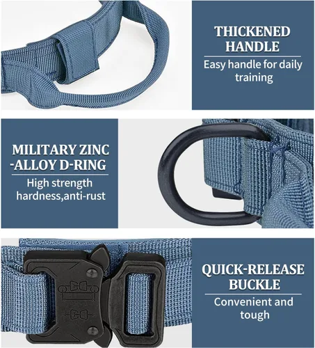 Vista 4 de COOYOO Juego de 3 collares tácticos para perros, collar ajustable de nailon para entrenamiento militar con mango de control y hebilla de metal