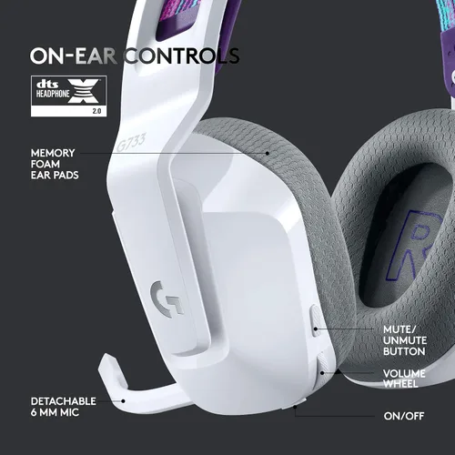 Vista 5 de Logitech - Auriculares inalámbricos G733 Lightspeed para juegos, con diadema de suspensión, LIGHTSYNC RGB, tecnología de micrófono Blue VO!CE