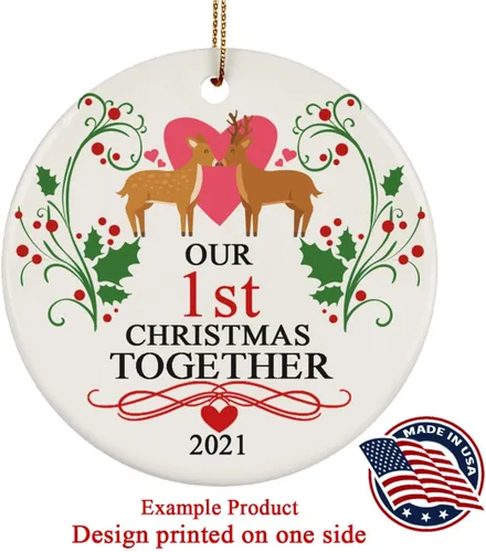 Vista 3 de Adorno familiar de Navidad, regalos de hija, hijo, adorno de círculo de cerámica de 3 pulgadas para colgar en el árbol – Día de la Madre