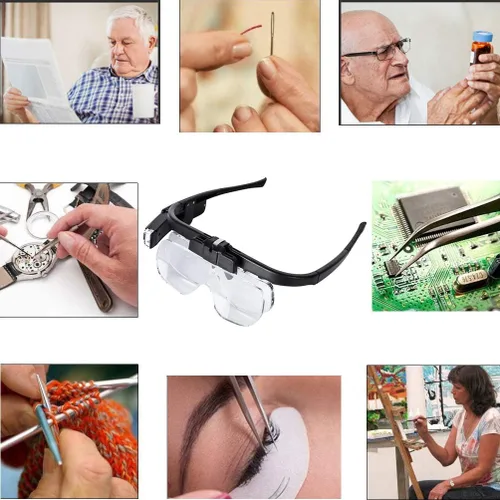 Vista 6 de Lupa con luz LED para trabajo cercano, lupa de cabeza recargable por USB, manos libres para pintura de punto de cruz, costura, manualidades