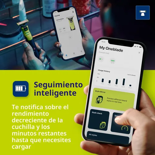 Vista 4 de Norelco Philips OneBlade 360 con Conectividad Híbrida para Cara, Recortadora de Barba Eléctrica y Afeitadora, con Tecnología de Cuchilla 360, 1