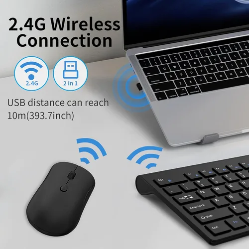 Vista 6 de Combo de teclado y ratón inalámbricos, teclado silencioso de computadora de tamaño completo con botón de calculadora, ratón de 2400 DPI, clic