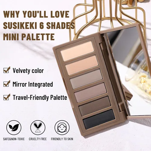 Vista 4 de SUSIKEKI 6 Colores Mini Paleta de Sombras de Ojos Maquillaje Neutro Nude Ahumado Sombra de Ojos Taupe y Marrón Mate Paleta de Maquillaje con Espejo