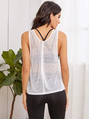 Vista 2 de SweatyRocks Camiseta sin mangas con cuello redondo y espalda cruzada para mujer