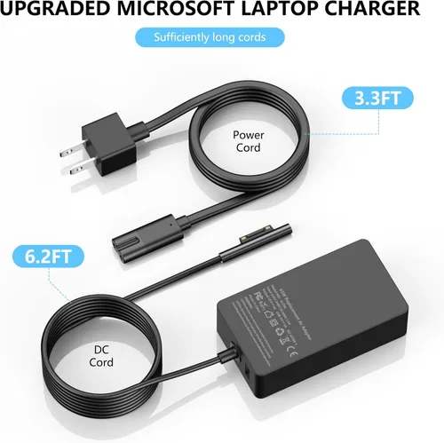 Vista 6 de Cargador para portátil Surface Pro de 65 W para Microsoft Surface Pro Fits Surface Pro X,11,10,9,8,7+,7,6,5,4,3, Windows Surface Laptop, Book