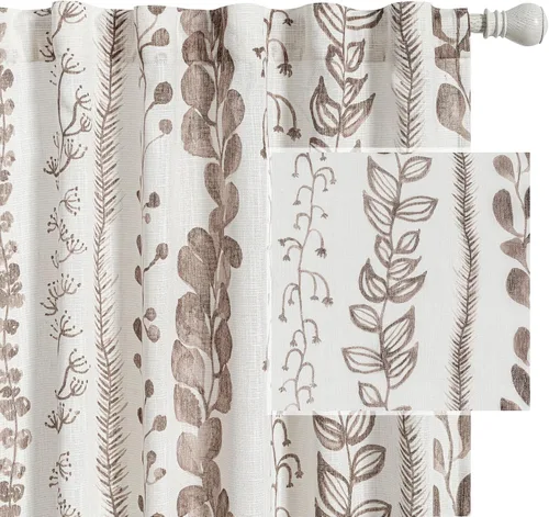 Vista 22 de MEETSKY Cortinas verde salvia de 63 pulgadas de largo, cortinas boho para sala de estar y dormitorio, cortinas semitransparentes de estilo lino